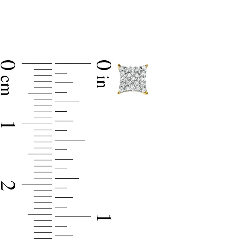 Main Image 3 of Men's 1/10 CT. T.W. Concave Square Multi-Diamond Stud Earrings in 10K Gold