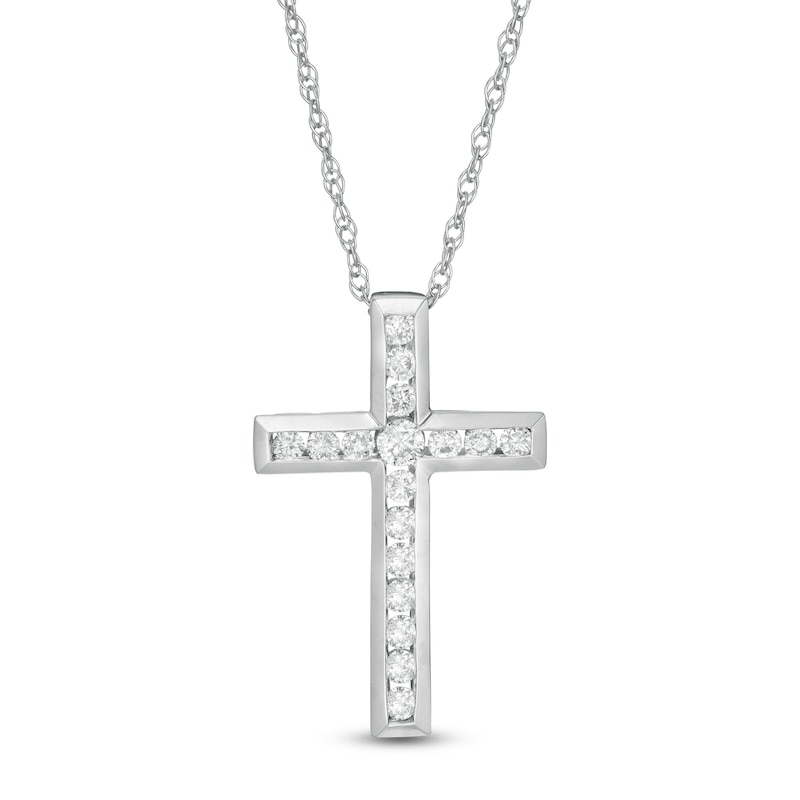 Main Image 1 of 1/5 CT. T.W. Diamond Cross Pendant in 10K White Gold