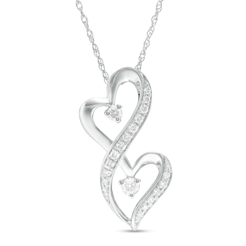 Main Image 1 of 1/5 CT. T.W. Diamond Double Heart Drop Pendant in 10K White Gold
