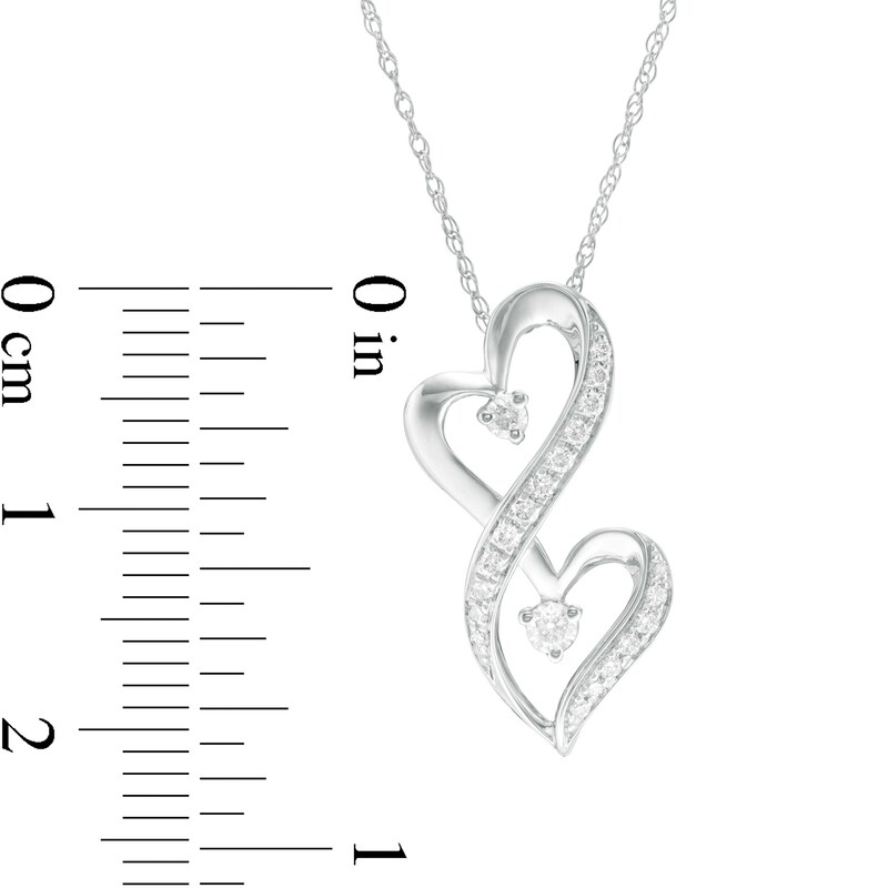 Main Image 2 of 1/5 CT. T.W. Diamond Double Heart Drop Pendant in 10K White Gold