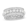 Thumbnail Image 1 of 2.0-3.0mm Button Freshwater Cultured Pearl and White Lab-Created Sapphire Triple Row Ring in Sterling Silver-Size 7