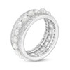 Thumbnail Image 3 of 2.0-3.0mm Button Freshwater Cultured Pearl and White Lab-Created Sapphire Triple Row Ring in Sterling Silver-Size 7