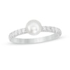 Thumbnail Image 1 of 7.0-8.0mm Button Freshwater Cultured Pearl and White Lab-Created Sapphire Ring in Sterling Silver