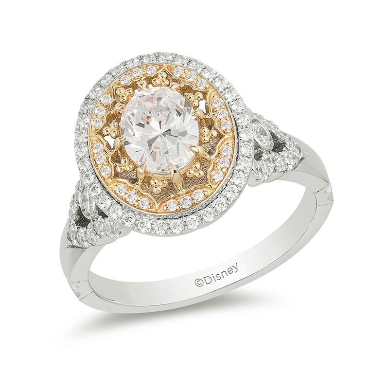 Main Image 1 of Enchanted Disney Aladdin 1-1/2 CT. T.W. Oval Diamond Double Frame Engagement Ring in 14K Two-Tone Gold
