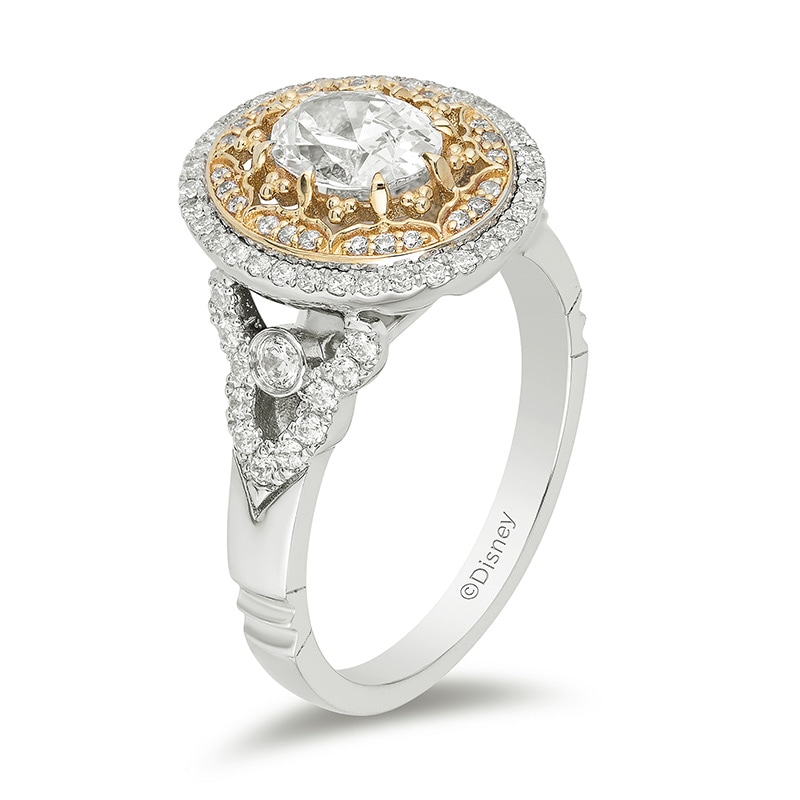 Enchanted Disney Aladdin 1-1/2 CT. T.W. Oval Diamond Double Frame Engagement Ring in 14K Two-Tone Gold