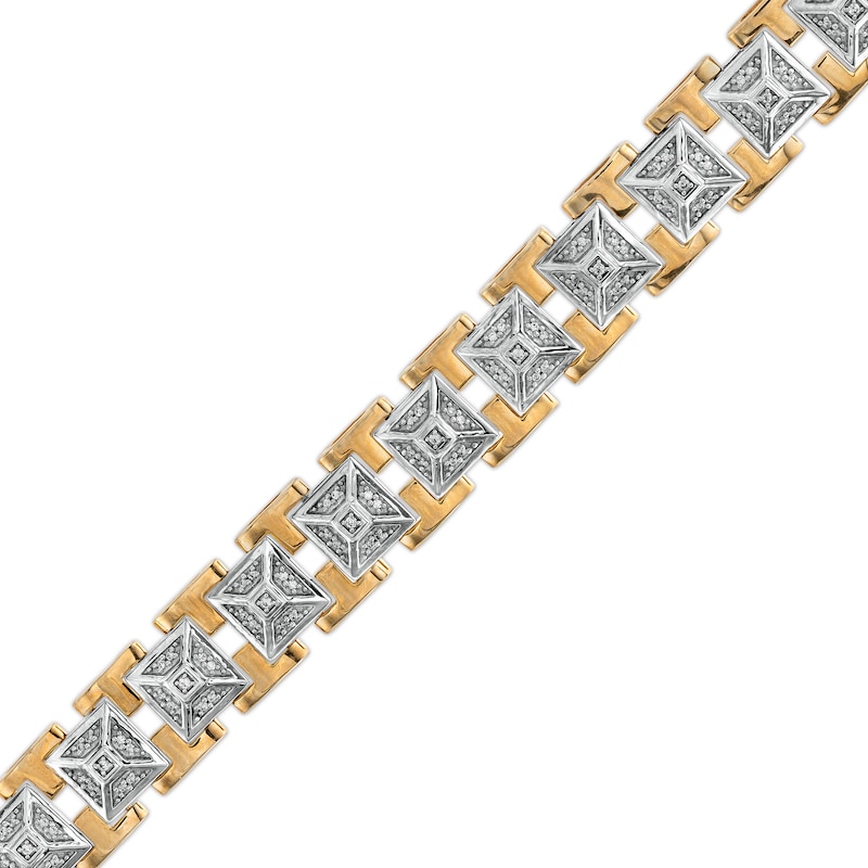 Main Image 1 of Men's 1/2 CT. T.W. Diamond Art Deco Pyramid Chain Link Bracelet in 10K Two-Tone Gold - 8.5"