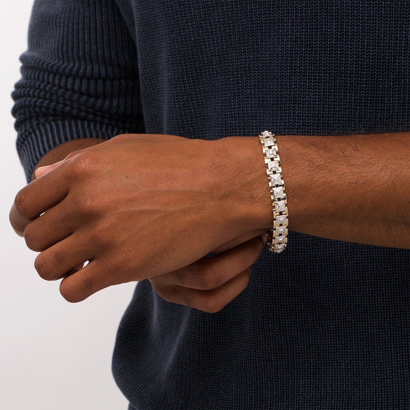 Main Image 2 of Men's 1/2 CT. T.W. Diamond Art Deco Pyramid Chain Link Bracelet in 10K Two-Tone Gold - 8.5"