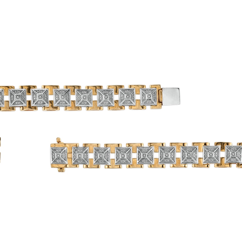Main Image 3 of Men's 1/2 CT. T.W. Diamond Art Deco Pyramid Chain Link Bracelet in 10K Two-Tone Gold - 8.5"