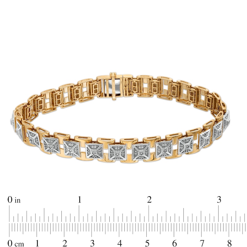 Main Image 4 of Men's 1/2 CT. T.W. Diamond Art Deco Pyramid Chain Link Bracelet in 10K Two-Tone Gold - 8.5"