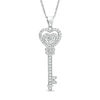 Thumbnail Image 1 of Lab-Created White Sapphire Heart-Top Key Pendant in Sterling Silver