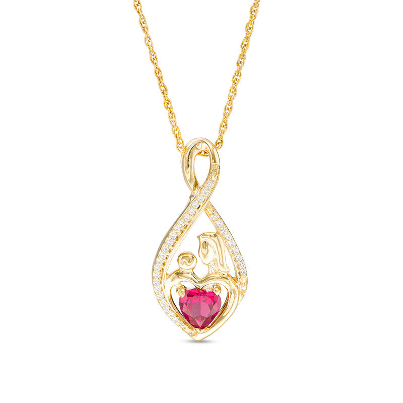 Heart-Shaped Lab-Created Ruby and White Sapphire Motherly Love Infinity Pendant in Sterling Silver with 14K Gold Plate