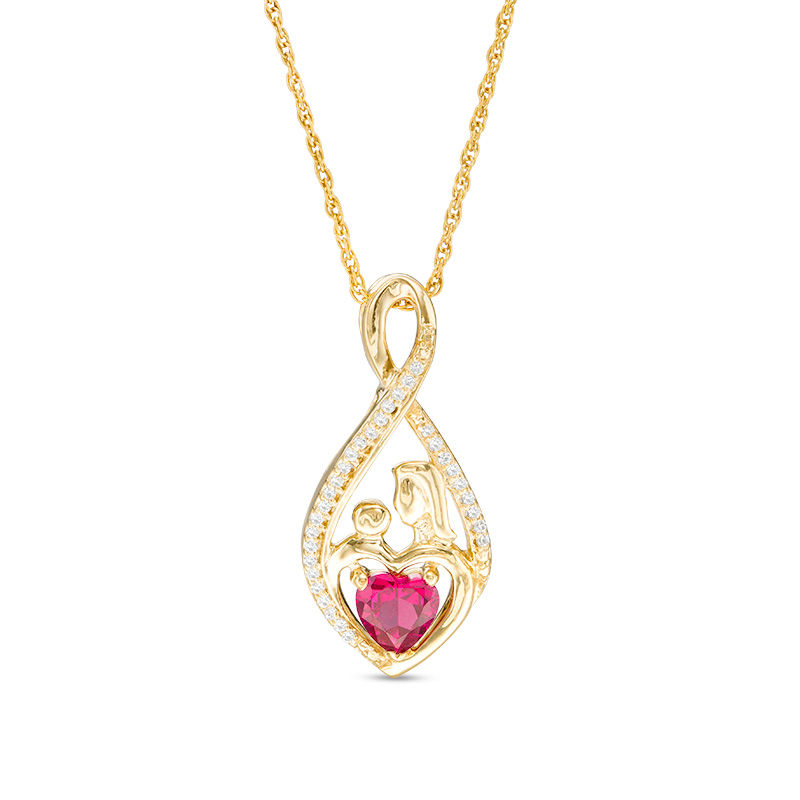 Main Image 1 of Heart-Shaped Lab-Created Ruby and White Sapphire Motherly Love Infinity Pendant in Sterling Silver with 14K Gold Plate