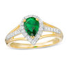 Thumbnail Image 0 of Pear-Shaped Lab-Created Emerald and White Sapphire Frame Triple Row Ring in Sterling Silver with 14K Gold Plate