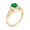 Thumbnail Image 1 of Pear-Shaped Lab-Created Emerald and White Sapphire Frame Triple Row Ring in Sterling Silver with 14K Gold Plate