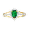 Thumbnail Image 2 of Pear-Shaped Lab-Created Emerald and White Sapphire Frame Triple Row Ring in Sterling Silver with 14K Gold Plate