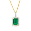Thumbnail Image 0 of Emerald-Cut Lab-Created Emerald and White Sapphire Octagonal Frame Drop Pendant in Sterling Silver with 14K Gold Plate
