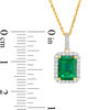Thumbnail Image 1 of Emerald-Cut Lab-Created Emerald and White Sapphire Octagonal Frame Drop Pendant in Sterling Silver with 14K Gold Plate
