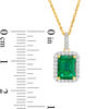 Thumbnail Image 2 of Emerald-Cut Lab-Created Emerald and White Sapphire Octagonal Frame Drop Pendant in Sterling Silver with 14K Gold Plate
