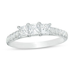 1 CT. T.W. Princess-Cut Diamond Past Present Future® Engagement Ring in 10K White Gold