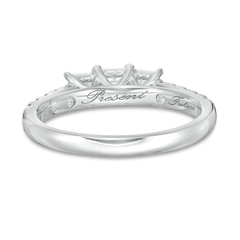 Main Image 4 of 1 CT. T.W. Princess-Cut Diamond Past Present Future® Engagement Ring in 10K White Gold