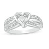 Thumbnail Image 0 of Diamond Accent Bead Heart Frame Swirling Triple Row Split Shank Ring in Sterling Silver