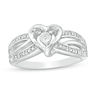 Thumbnail Image 1 of Diamond Accent Bead Heart Frame Swirling Triple Row Split Shank Ring in Sterling Silver