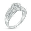 Thumbnail Image 1 of Diamond Accent Bead Heart Frame Swirling Triple Row Split Shank Ring in Sterling Silver