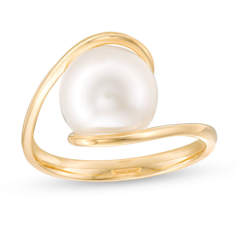 Main Image 1 of IMPERIAL® 9.5-10.0mm Freshwater Cultured Pearl Swirl Bypass Ring in 14K Gold