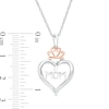 Thumbnail Image 1 of Diamond Accent "MOM" Heart Outline with Tiara Pendant in Sterling Silver and 10K Rose Gold