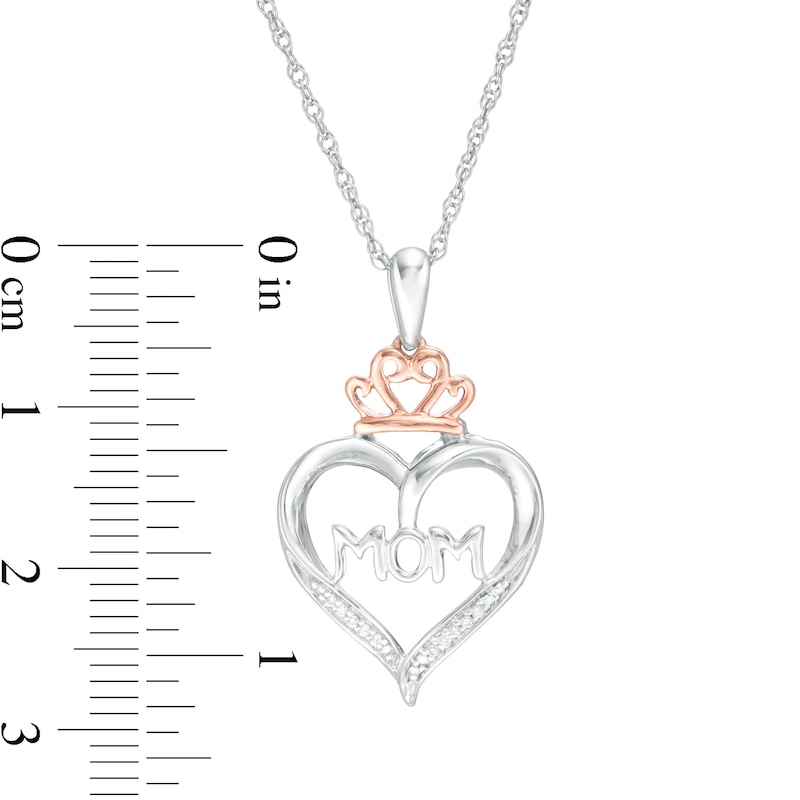 Diamond Accent "MOM" Heart Outline with Tiara Pendant in Sterling Silver and 10K Rose Gold