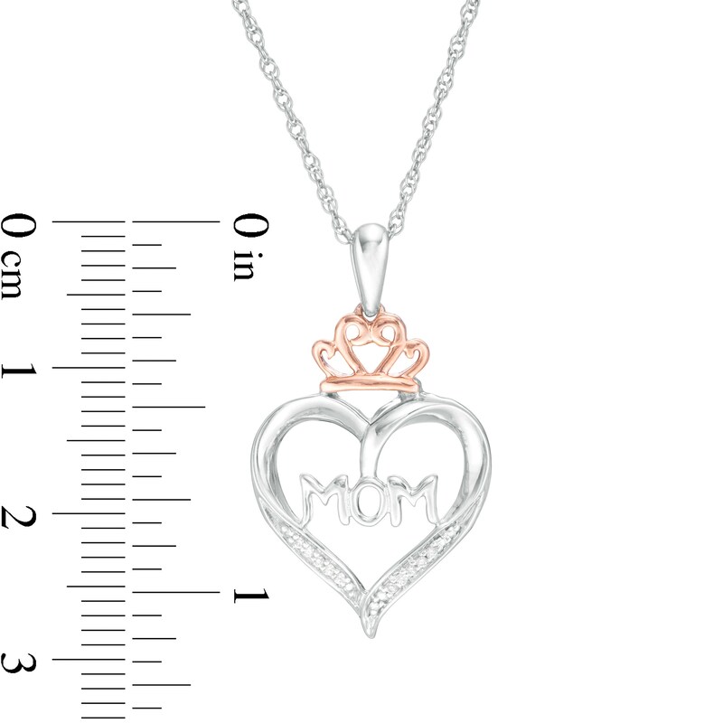 Main Image 2 of Diamond Accent "MOM" Heart Outline with Tiara Pendant in Sterling Silver and 10K Rose Gold