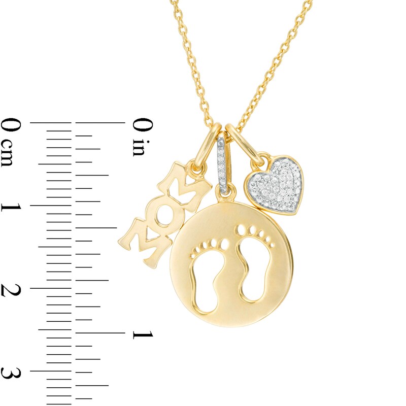 Main Image 2 of 1/20 CT. T.W. Diamond "MOM", Cut-Out Footprints Disc and Heart Charms Pendant in Sterling Silver with 14K Gold Plate