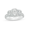 Thumbnail Image 0 of 1-1/2 CT. T.W. Certified Emerald-Cut Diamond Past Present Future® Vintage-Style Engagement Ring in 14K White Gold (I/SI2)