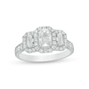 Thumbnail Image 1 of 1-1/2 CT. T.W. Certified Emerald-Cut Diamond Past Present Future® Vintage-Style Engagement Ring in 14K White Gold (I/SI2)