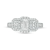 Thumbnail Image 3 of 1-1/2 CT. T.W. Certified Emerald-Cut Diamond Past Present Future® Vintage-Style Engagement Ring in 14K White Gold (I/SI2)