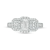 Thumbnail Image 4 of 1-1/2 CT. T.W. Certified Emerald-Cut Diamond Past Present Future® Vintage-Style Engagement Ring in 14K White Gold (I/SI2)