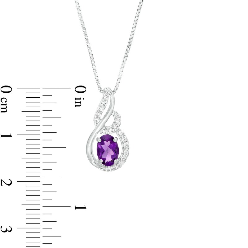Main Image 3 of Oval Amethyst and White Lab-Created Sapphire Swirl Pendiant and Stud Earrings Set in Sterling Silver