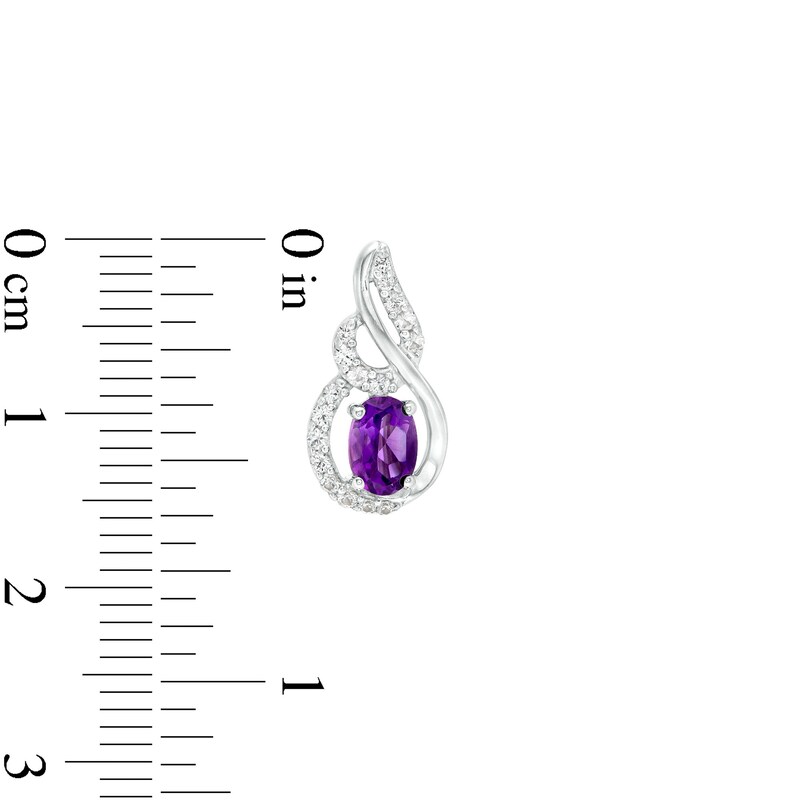 Main Image 4 of Oval Amethyst and White Lab-Created Sapphire Swirl Pendiant and Stud Earrings Set in Sterling Silver