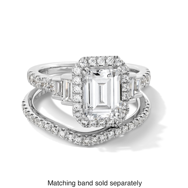 Main Image 4 of Vera Wang Love Collection 2-3/4 CT. T.W. Certified Emerald-Cut Diamond Frame Engagement Ring in 14K White Gold (I/SI2)