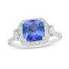Thumbnail Image 1 of 8.0mm Cushion-Cut Tanzanite and 1/2 CT. T.W. Diamond Octagonal Frame Side Accent Ring in 14K White Gold