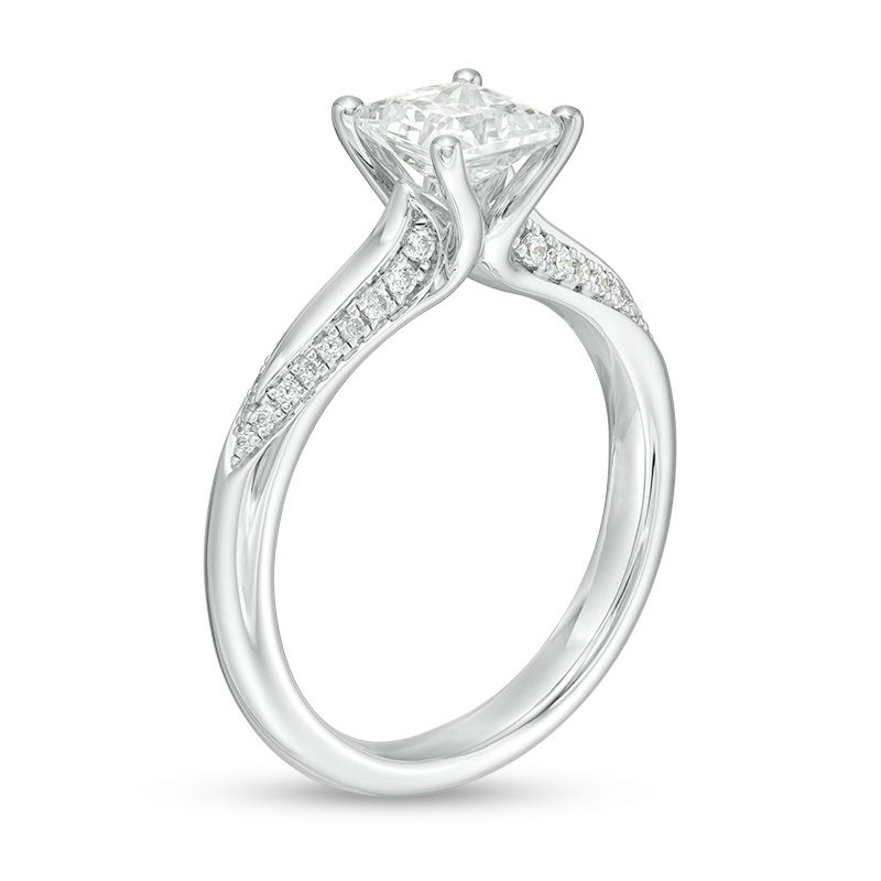 Main Image 3 of 1-1/8 CT. T.W. Certified Princess-Cut Diamond Solitaire Engagement Ring in 14K White Gold (I/I2)