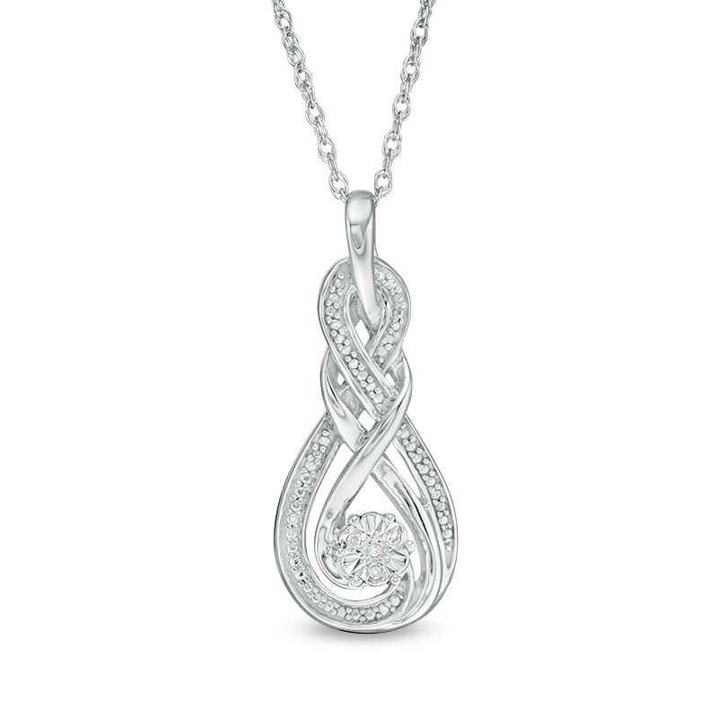 Diamond Accent Bead Braided Double Infinity Drop Pendant in Sterling Silver