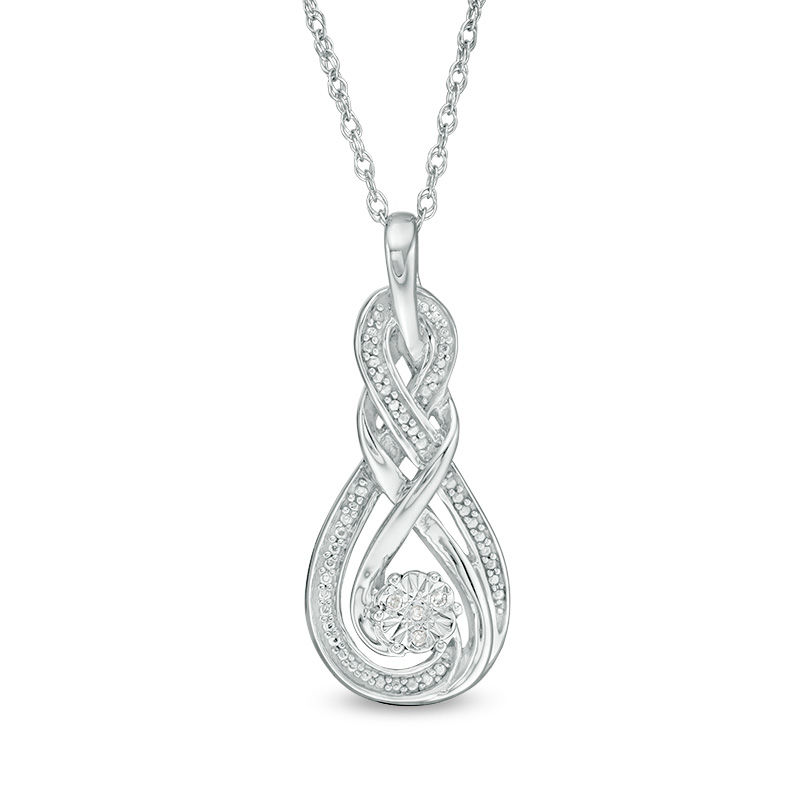 Main Image 1 of Diamond Accent Bead Braided Double Infinity Drop Pendant in Sterling Silver