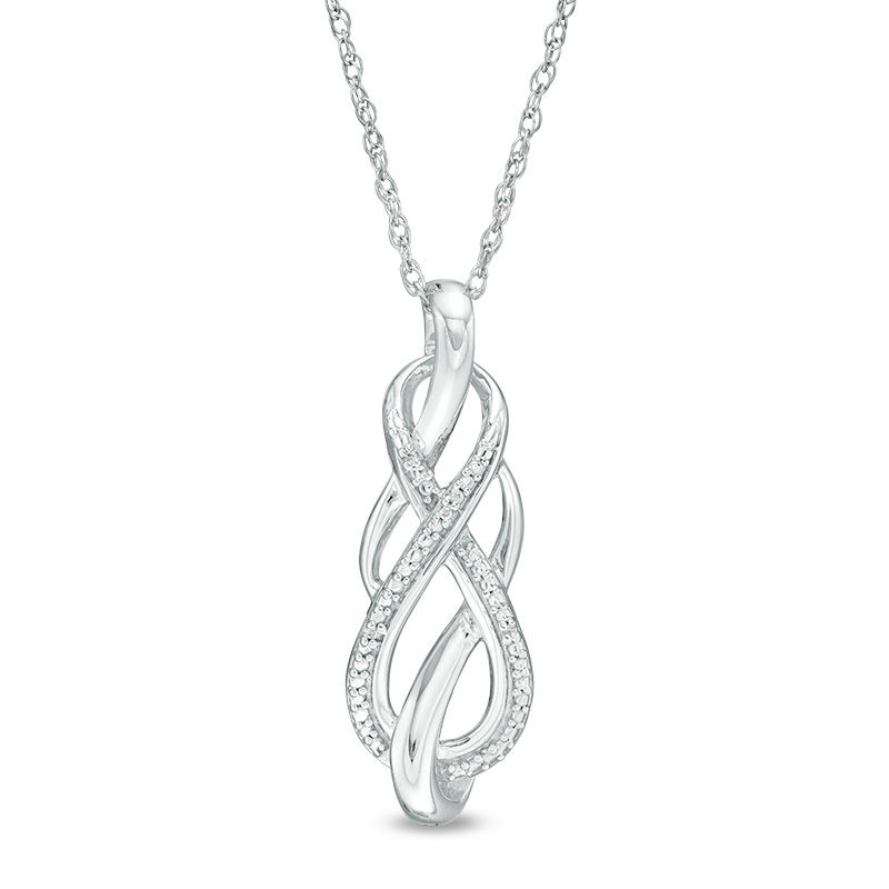 Main Image 1 of Diamond Accent Bead Looping Infinity Flame Drop Pendant in Sterling Silver