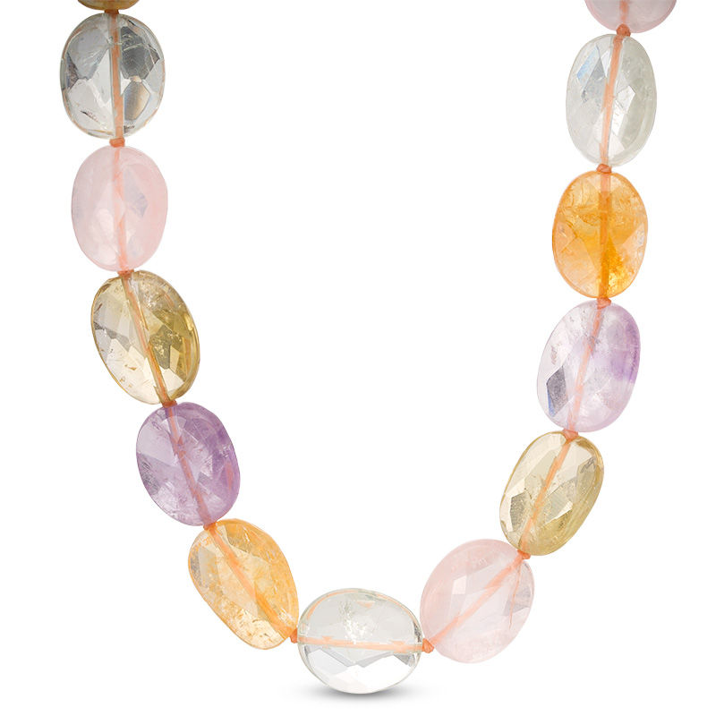 Main Image 1 of Oval Multi-Color Quartz Necklace with Sterling Silver Clasp - 17"