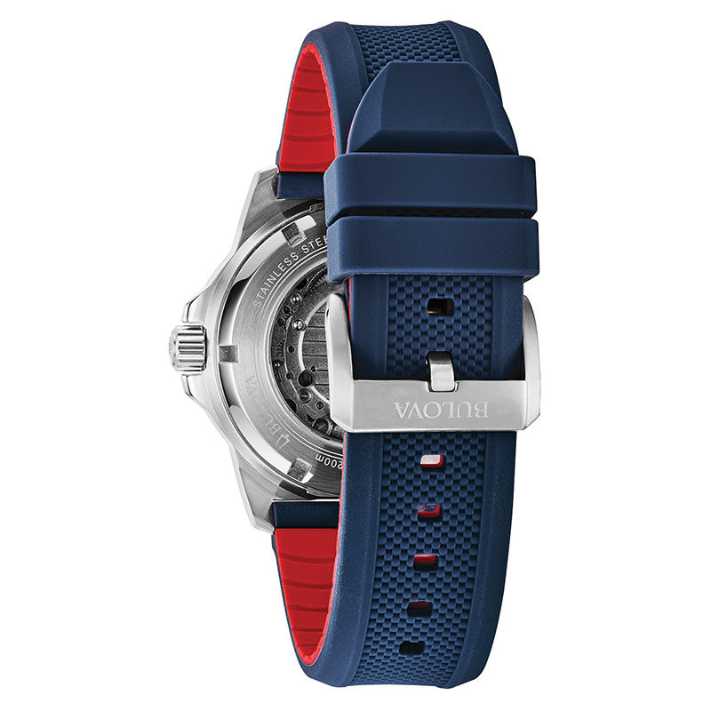 Main Image 2 of Men's Bulova Marine Star Automatic Strap Watch with Silver-Tone Skeleton Dial (Model: 98A225)