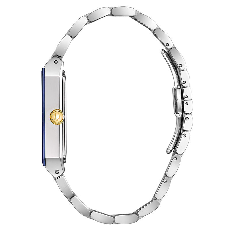 Men's Bulova Futuro Quadra Diamond Accent Two-Tone Watch with Rectangular Blue Dial (Model: 98D154)