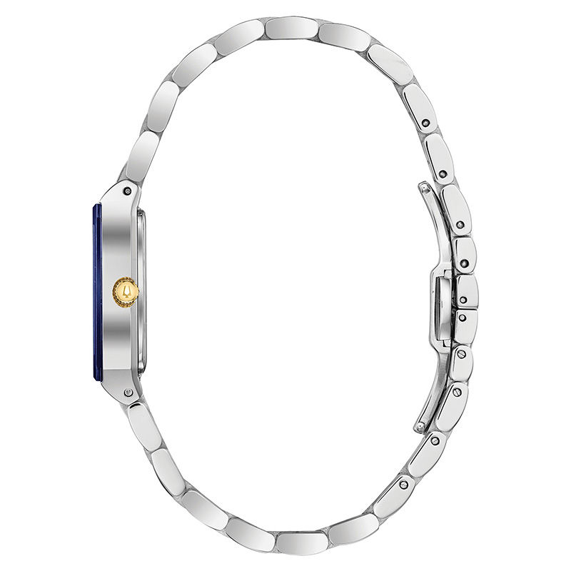 Ladies' Bulova Futuro Quadra Diamond Accent Two-Tone Watch with Rectangular Blue Dial (Model: 98P177)