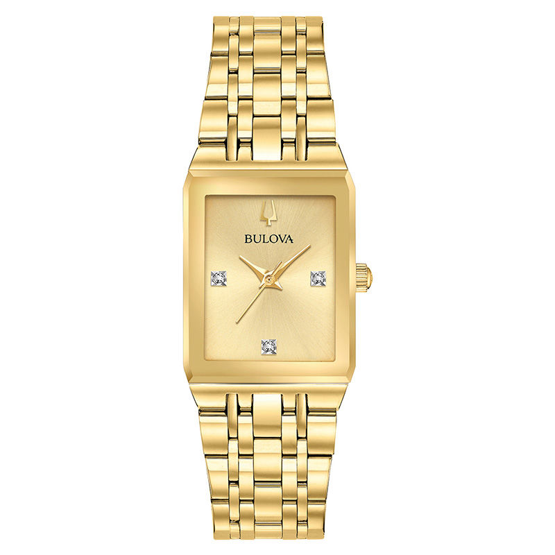 Main Image 1 of Ladies' Bulova Futuro Quadra Diamond Accent Gold-Tone Watch with Rectangular Champagne Dial (Model: 97P140)