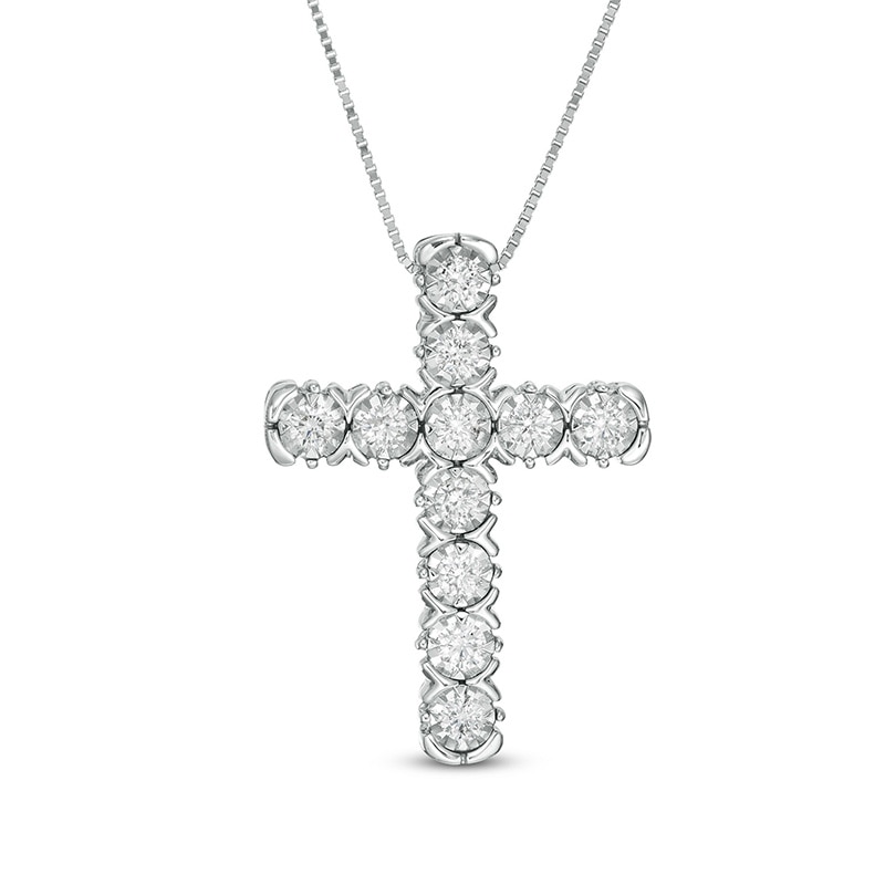 Main Image 1 of 1/4 CT. T.W. Diamond Cross Pendant in 10K White Gold